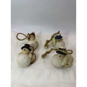 Set of 4 CMI/Henton Christmas Ornament Snowmen Rolling Snowball